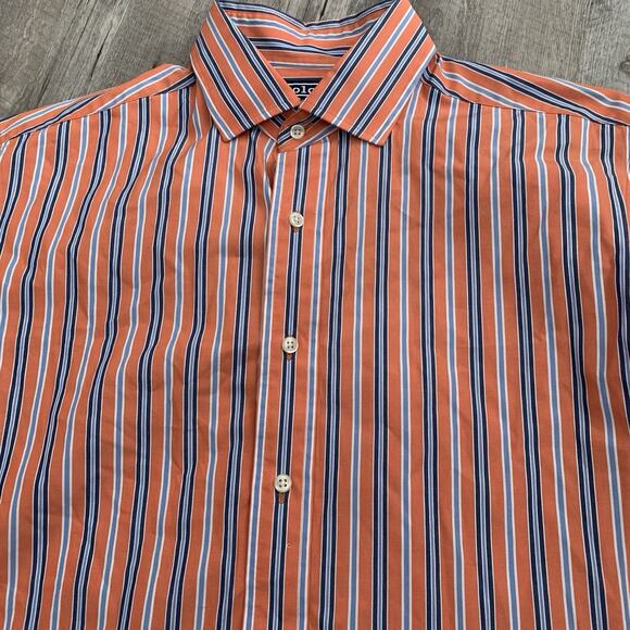 POLO Ralph Lauren Shirt Men Large Orange Stripe WESTERTON 2-Ply Cotton Button Up - Picture 1 of 7